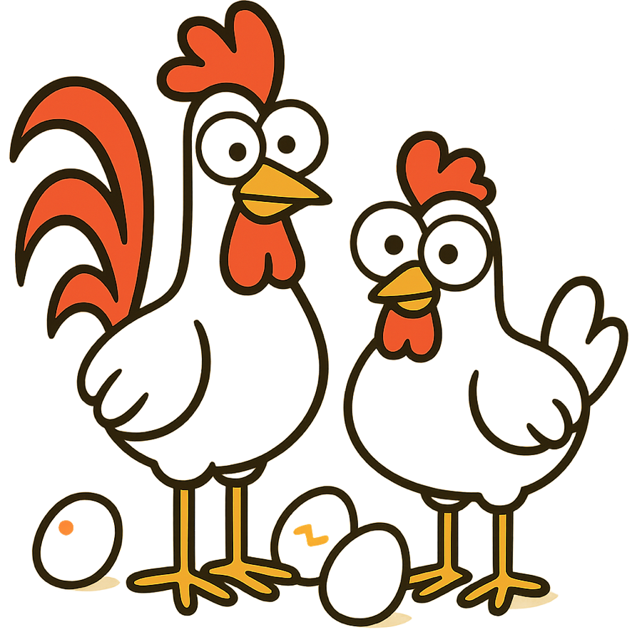 The Chickenpen rooster and hen, staring straight ahead